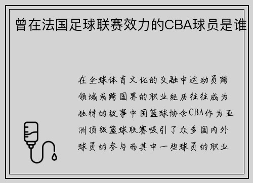 曾在法国足球联赛效力的CBA球员是谁